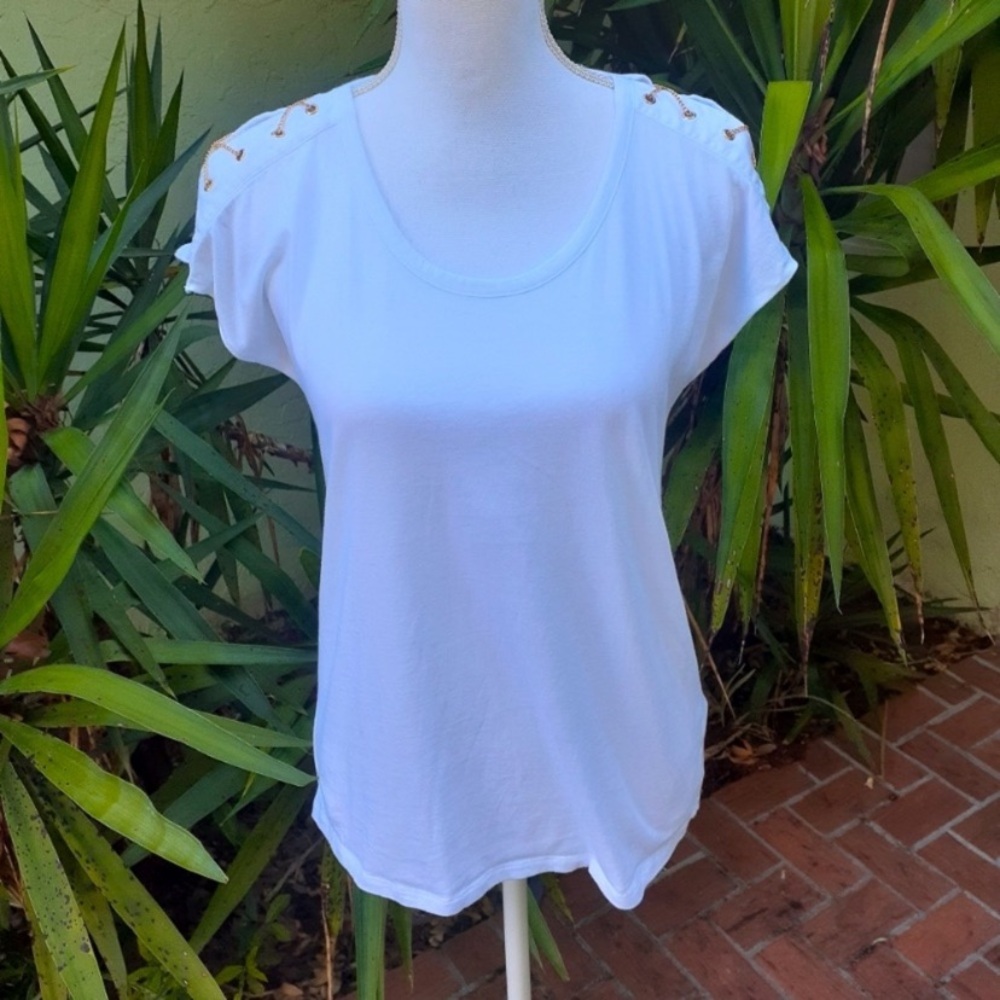 Michael Kors White Tshirt Gold Accents